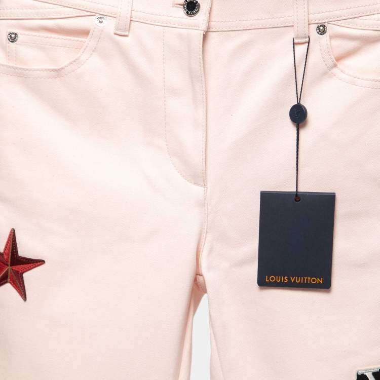 Pre Owned Louis Vuitton Pink Denim Patch Detail Jeans M Waist 29" 