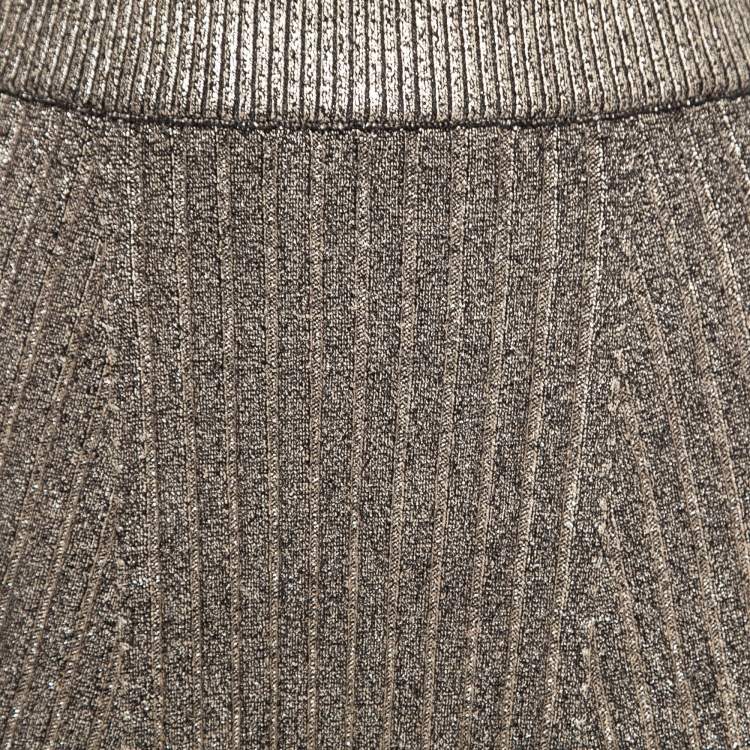 Pre Owned Louis Vuitton Metallic Gold Ribbed Knit A-Line Skirt L