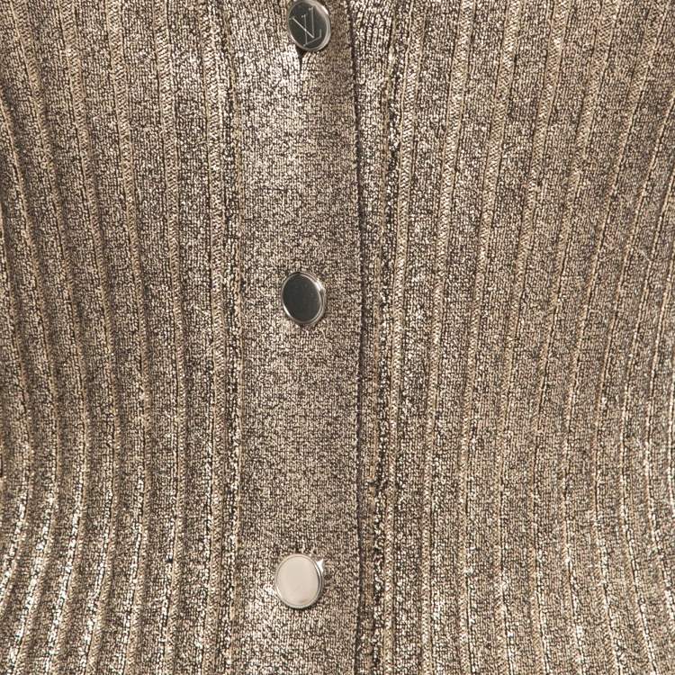 Pre Owned Louis Vuitton Gold Rib Knit Coated  Wool Cardigan S 