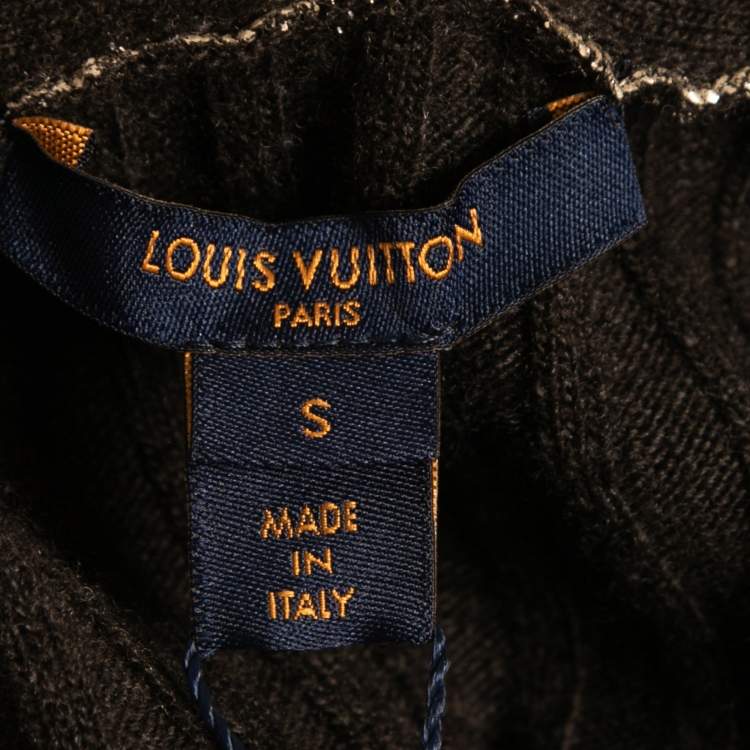 Pre Owned Louis Vuitton Gold Rib Knit Coated  Wool Cardigan S 
