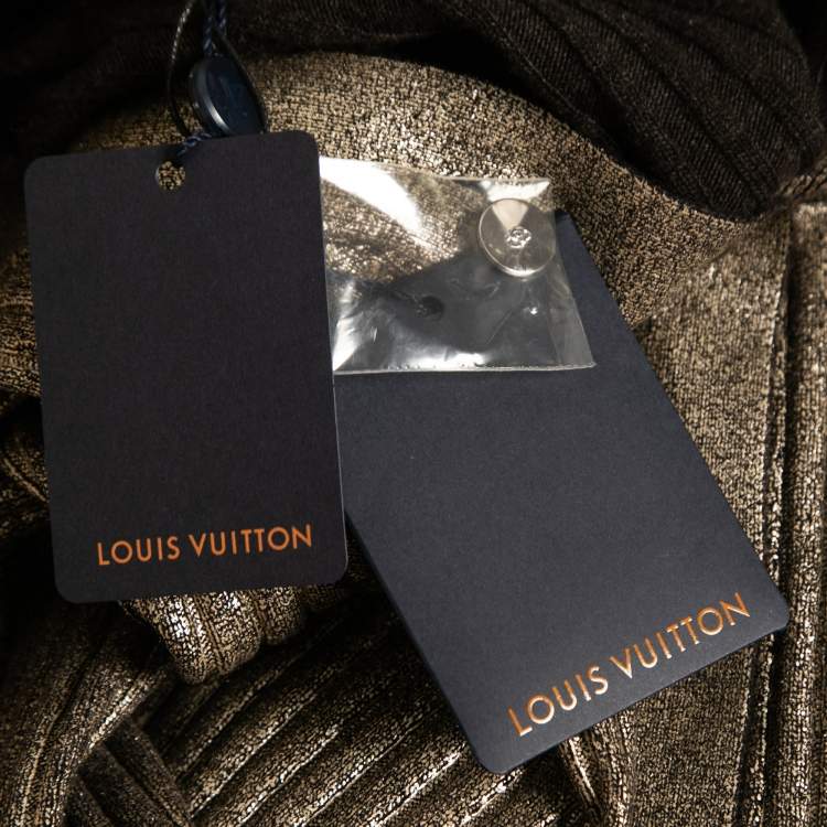 Pre Owned Louis Vuitton Gold Rib Knit Coated  Wool Cardigan S 