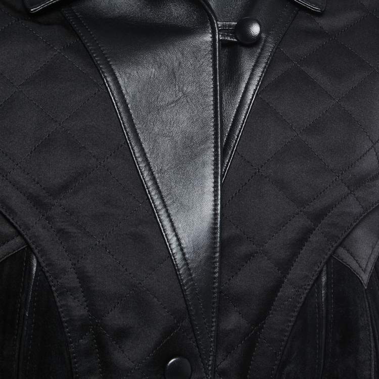 Pre Owned Louis Vuitton Black Leather & Silk Quilted Biker Jacket L