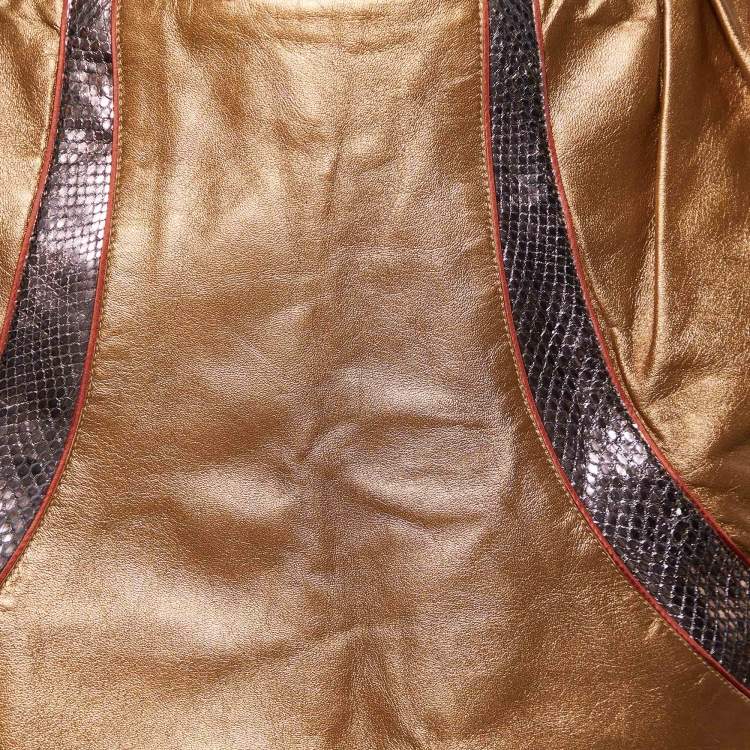 Pre Owned Louis Vuitton Brown Leather & Contrast Detail Puff Pocket Mini Skirt M