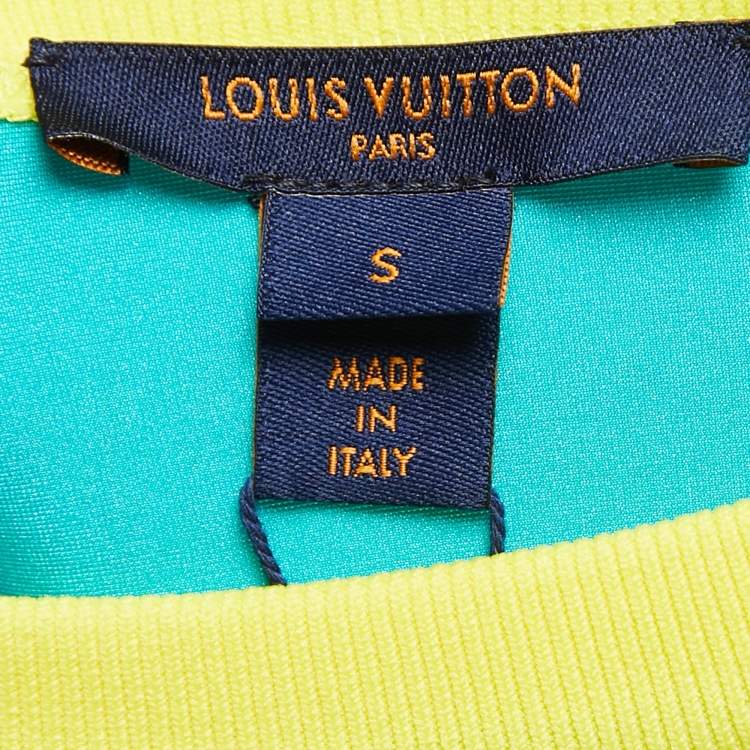 مملوكة مسبقًا Louis Vuitton Green Logo Printed Knit Crew Neck Half Sleeve T-Shirt S