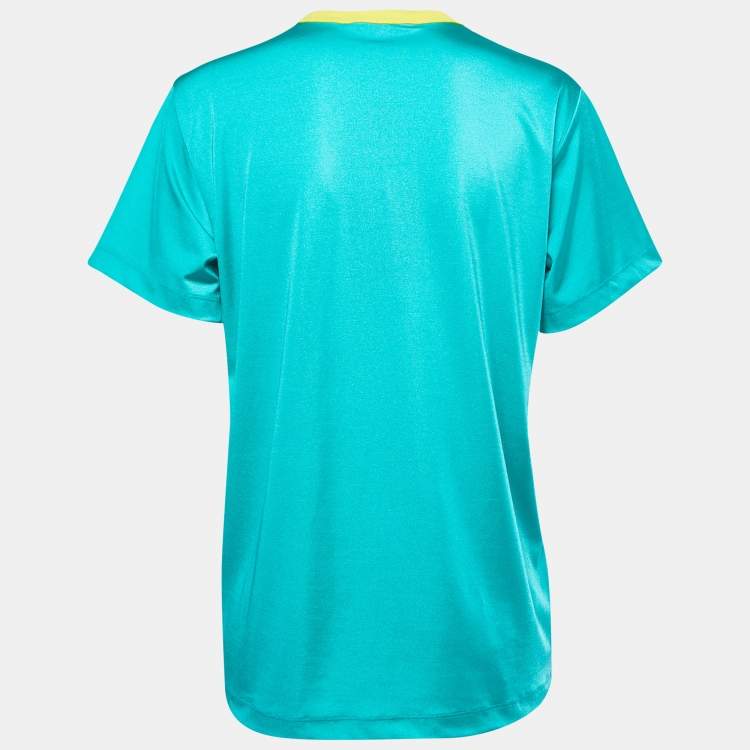 مملوكة مسبقًا Louis Vuitton Green Logo Printed Knit Crew Neck Half Sleeve T-Shirt S