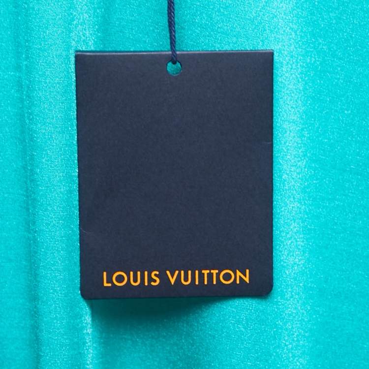 Pre Owned Louis Vuitton Green Logo Printed Knit Crew Neck Half Sleeve T-Shirt L