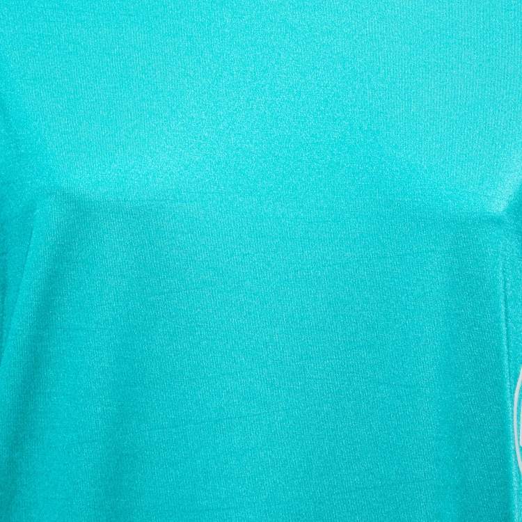 Pre Owned Louis Vuitton Green Logo Printed Knit Crew Neck Half Sleeve T-Shirt L