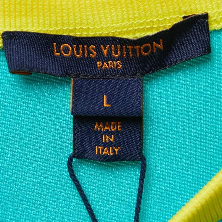 Pre Owned Louis Vuitton Green Logo Printed Knit Crew Neck Half Sleeve T-Shirt L