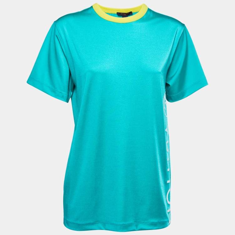 Pre Owned Louis Vuitton Green Logo Printed Knit Crew Neck Half Sleeve T-Shirt L