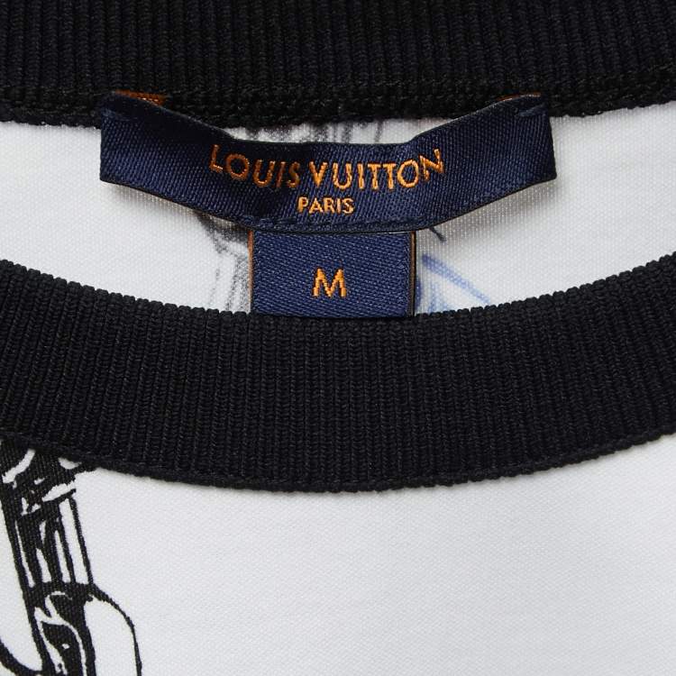 Pre Owned Louis Vuitton White Chain Printed Cotton Half Sleeve Crew Neck T-Shirt M