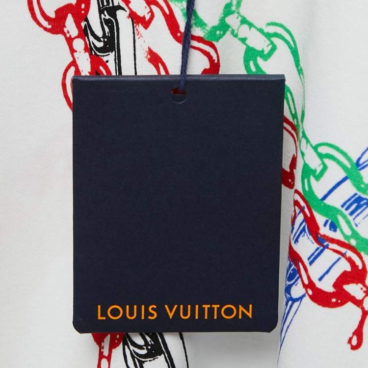 Pre Owned Louis Vuitton White Chain Printed Cotton Half Sleeve Crew Neck T-Shirt M