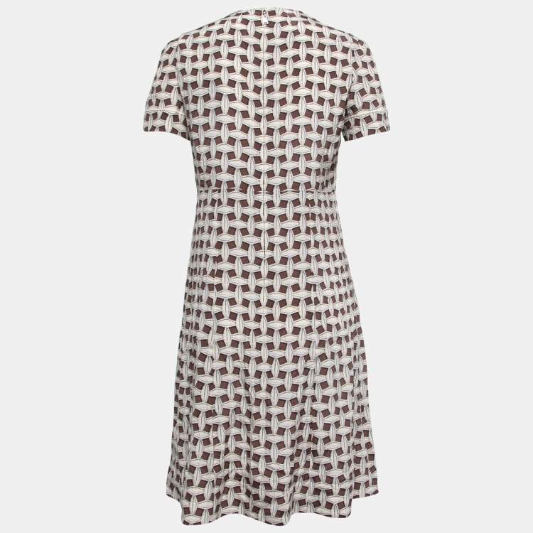 Pre Owned Louis Vuitton Brown & Beige Printed Silk Pocket Detail Midi Dress M