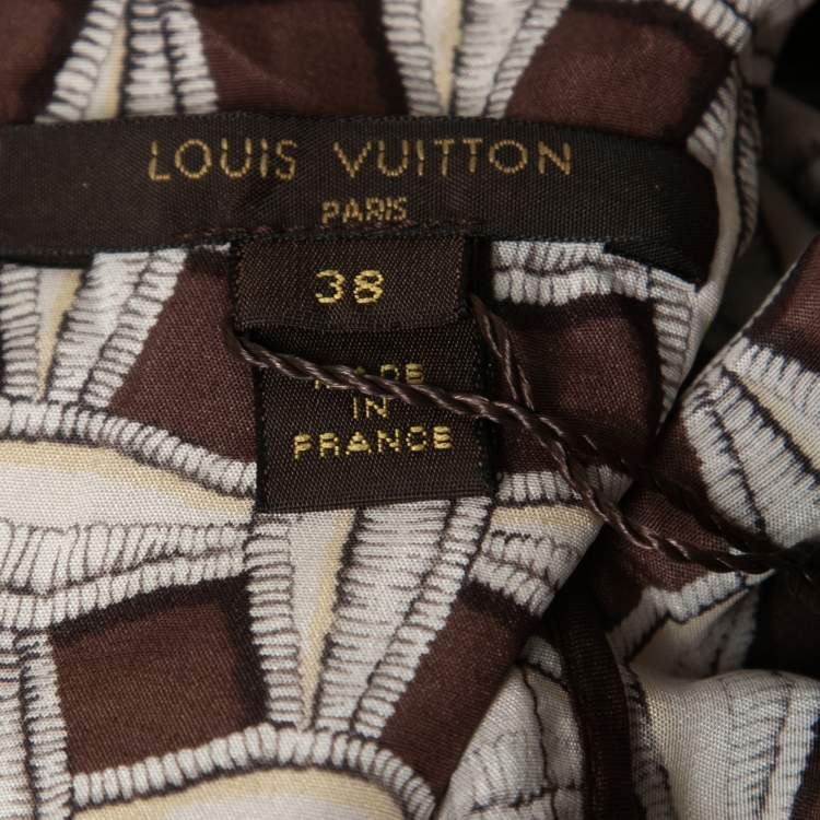 Pre Owned Louis Vuitton Brown & Beige Printed Silk Pocket Detail Midi Dress M