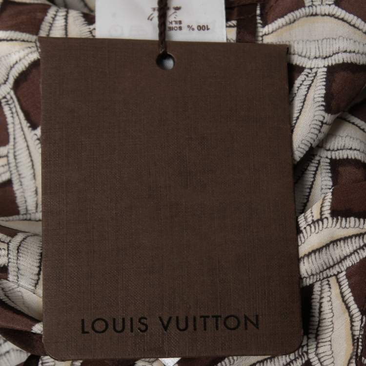 Pre Owned Louis Vuitton Brown & Beige Printed Silk Pocket Detail Midi Dress M