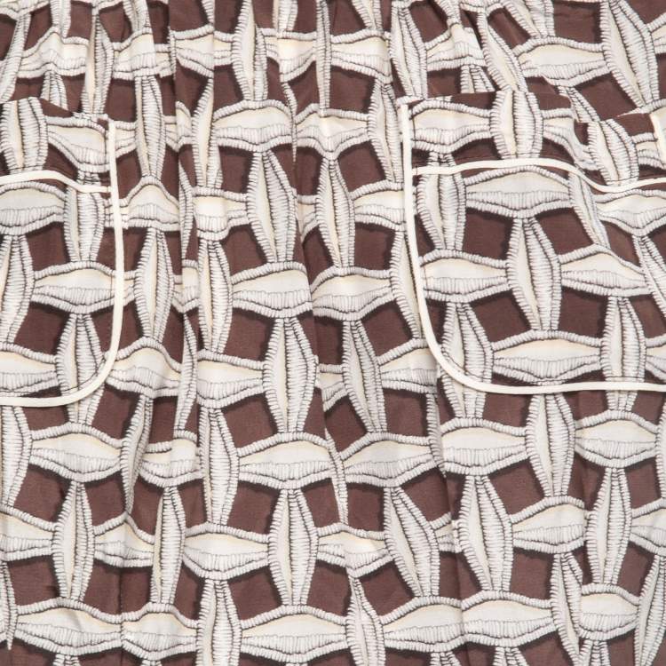 Pre Owned Louis Vuitton Brown & Beige Printed Silk Pocket Detail Midi Dress M