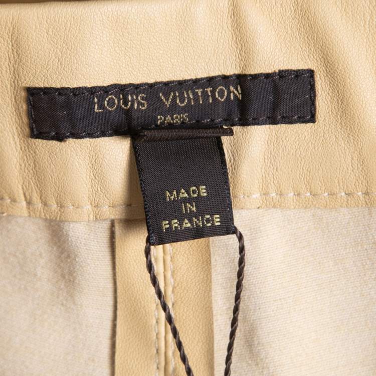 Pre Owned Louis Vuitton Cream Leather Zip Detail Pants M