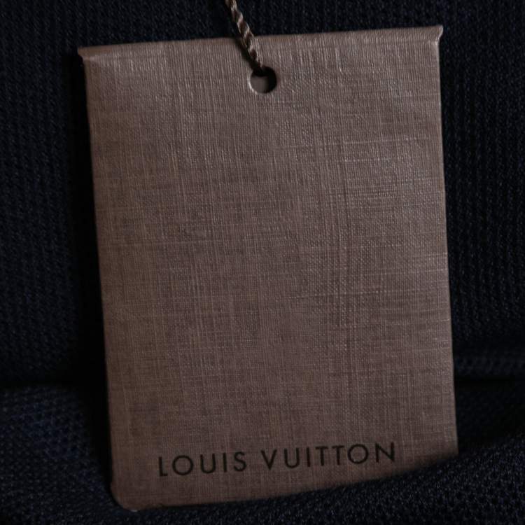 Pre Owned Louis Vuitton Navy Blue Wool Knit & Printed Silk Hem Detail Mini Dress L