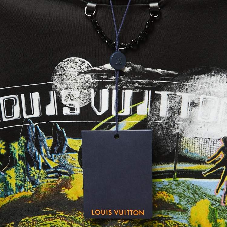 مملوكة مسبقًا Louis Vuitton Black Cosmic Volleyball Print Cotton Crew Neck Half Sleeve T-Shirt L