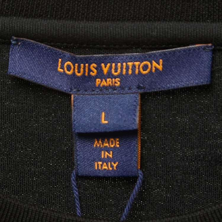 مملوكة مسبقًا Louis Vuitton Black Cosmic Volleyball Print Cotton Crew Neck Half Sleeve T-Shirt L