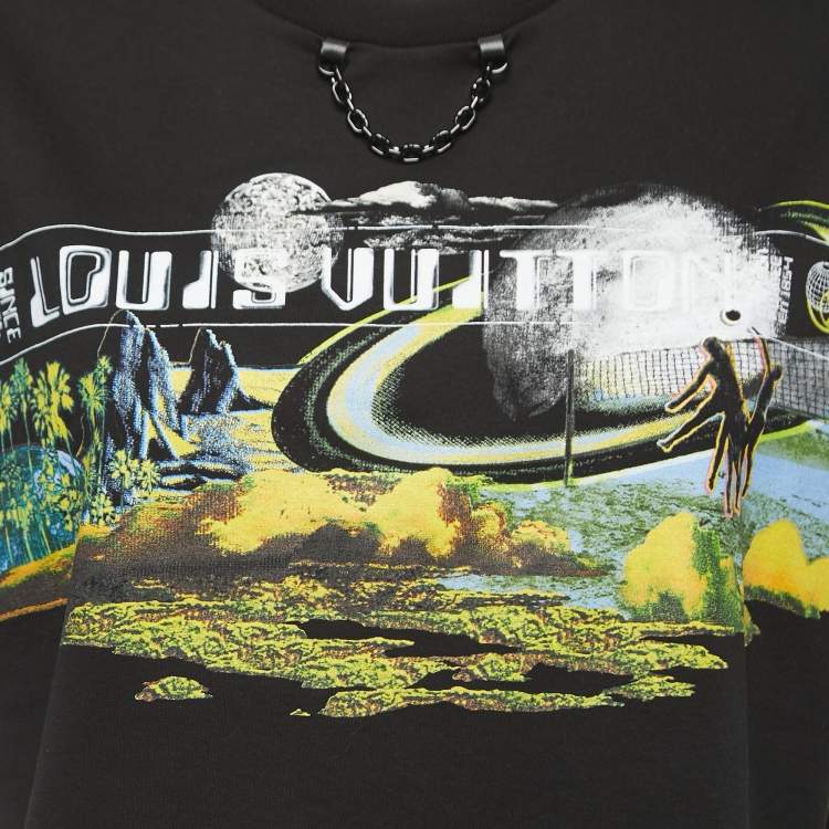 مملوكة مسبقًا Louis Vuitton Black Cosmic Volleyball Print Cotton Crew Neck Half Sleeve T-Shirt L