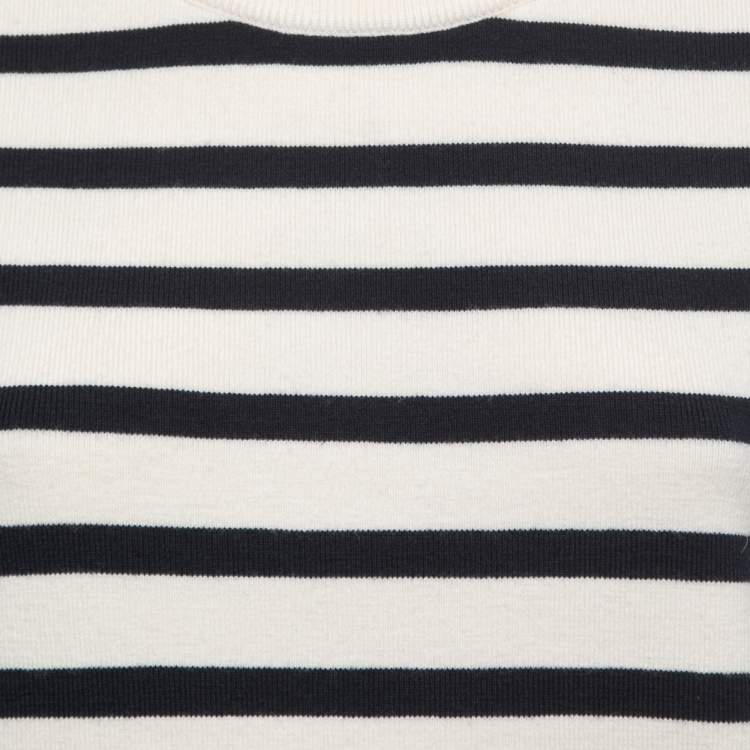 Pre Owned Louis Vuitton Off White Striped Wool Short Sleeve Sweater L