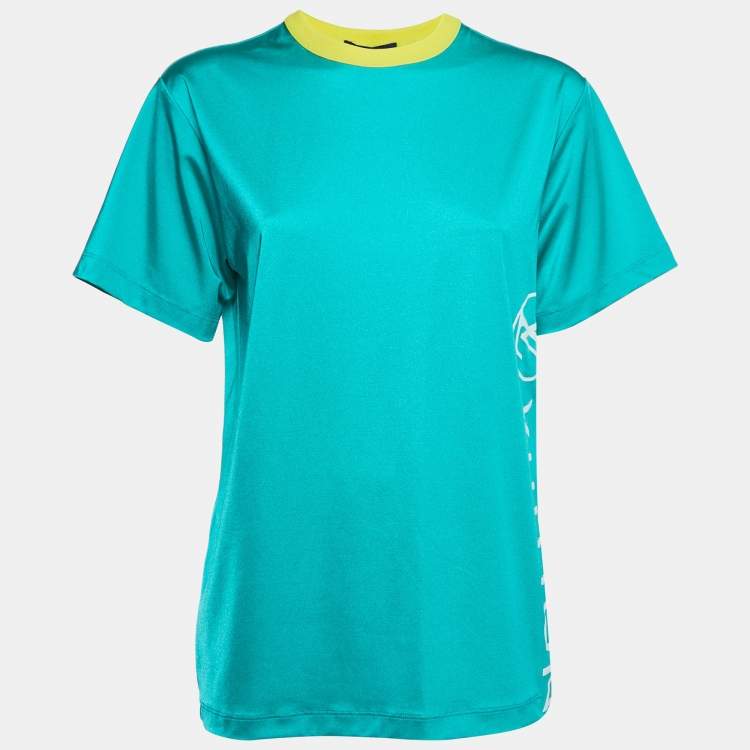 Pre Owned Louis Vuitton Green Logo Print Stretch Knit Crew Neck T-Shirt S