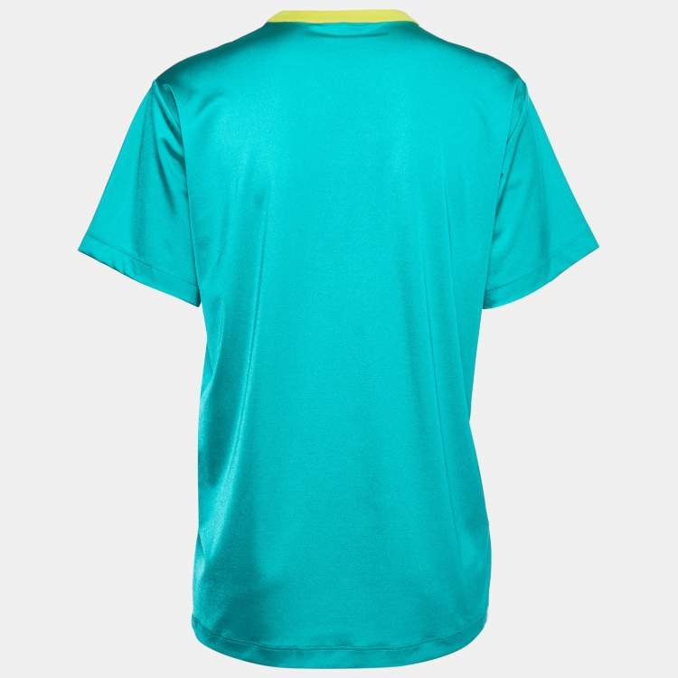 Pre Owned Louis Vuitton Green Logo Print Stretch Knit Crew Neck T-Shirt S
