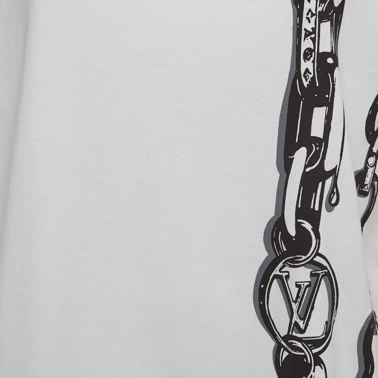 Pre Owned Louis Vuitton White Chain Print Cotton Crew Neck T-Shirt L