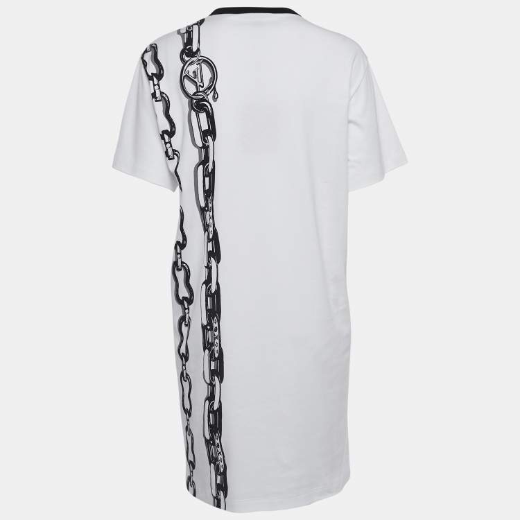 Pre Owned Louis Vuitton White Chain Print Cotton Mini T-Shirt Dress S