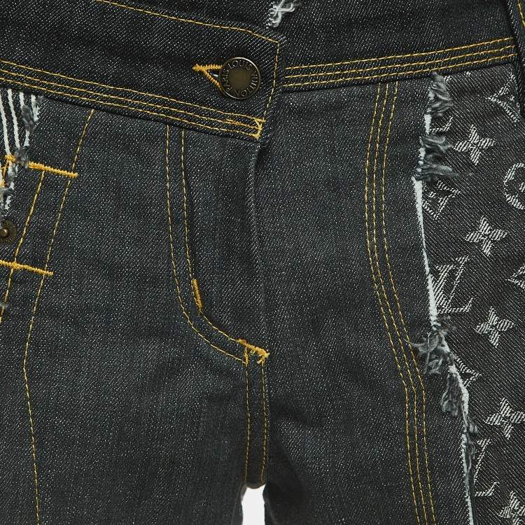Pre Owned Louis Vuitton Grey Monogram Denim Patch Work Shorts M