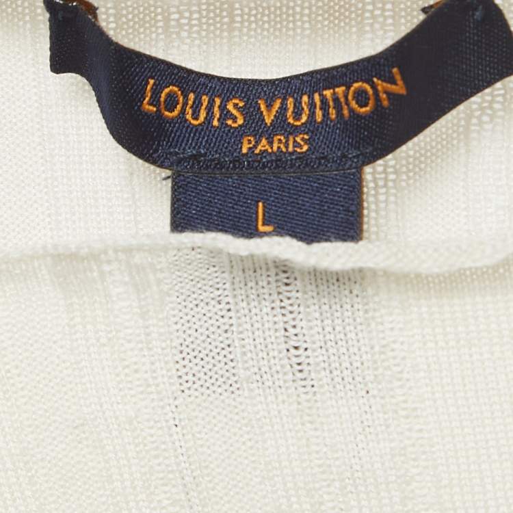 Pre Owned Louis Vuitton Cream Wool Blend Knit Boat Neck Top L
