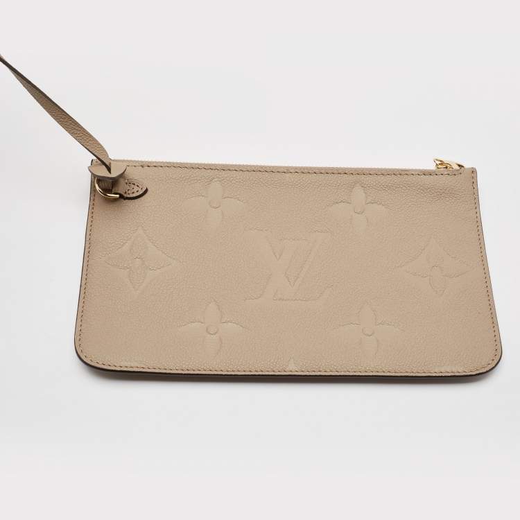 Pre Owned Louis Vuitton Tourterelle Monogram Giant Empreinte Leather Neverfull MM Bag