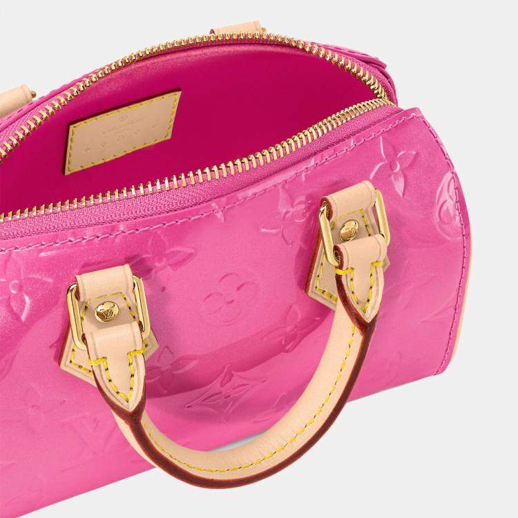 Pre Owned Louis Vuitton Pink Patent Leather Nano Speedy Handbag