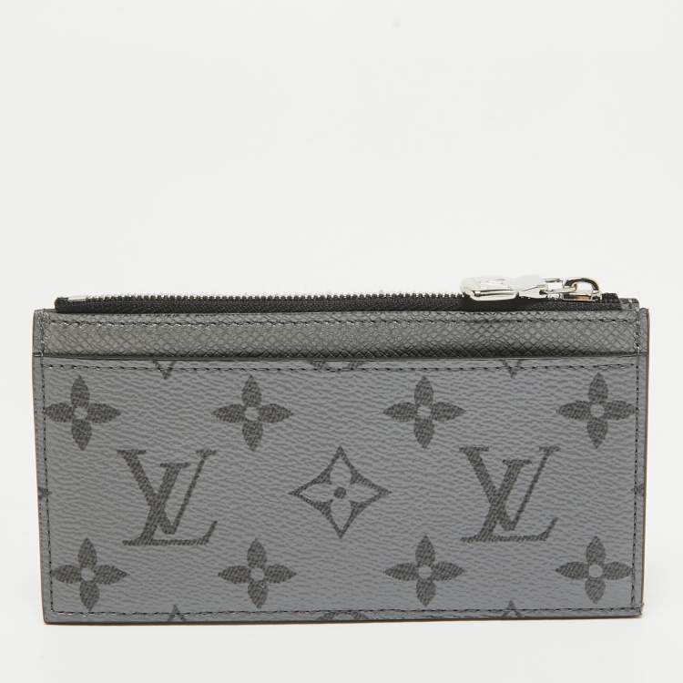 Pre Owned Louis Vuitton Silver Monogram Canvas and Taiga Leather Coin Card Holder