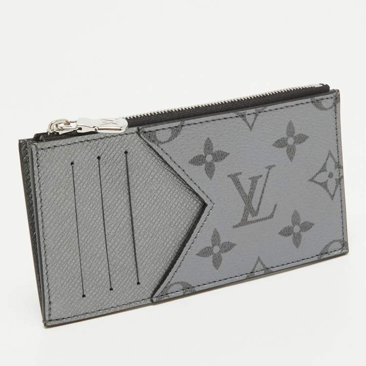 Pre Owned Louis Vuitton Silver Monogram Canvas and Taiga Leather Coin Card Holder