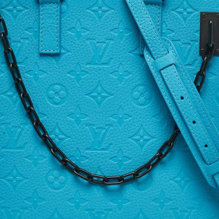 Pre Owned Louis Vuitton Turquoise Monogram Taurillon Leather Sac Plat Cross Bag