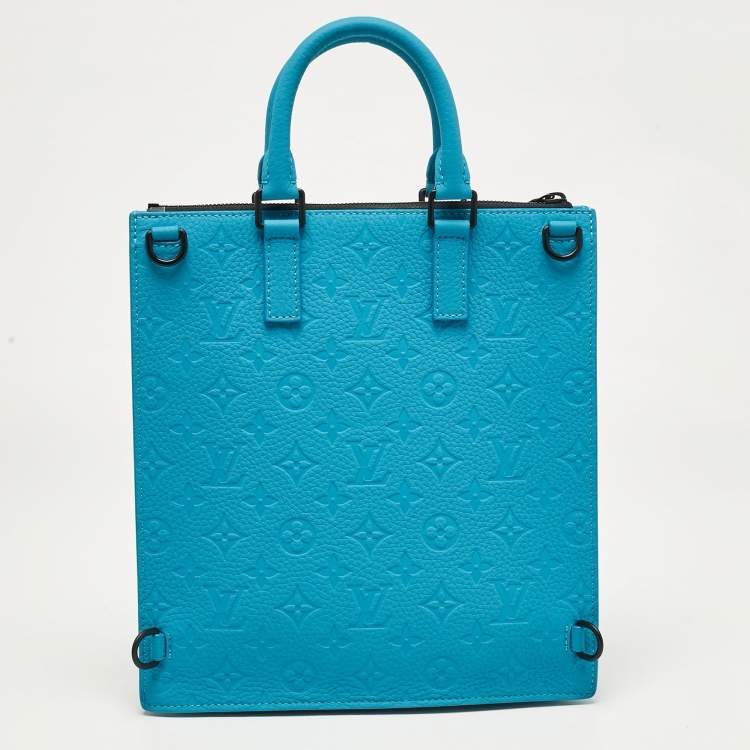 Pre Owned Louis Vuitton Turquoise Monogram Taurillon Leather Sac Plat Cross Bag