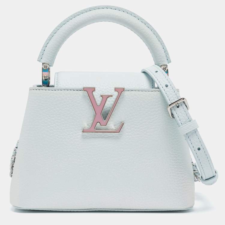 Pre Owned Louis Vuitton Blue Glacier Iridescent Taurillon Leather Mini Capucines Bag
