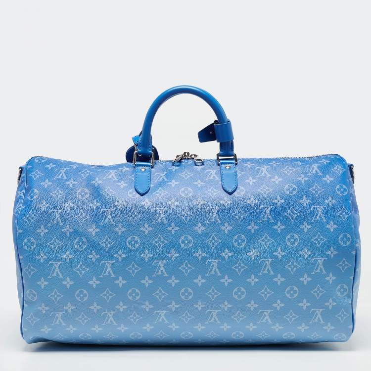 Pre Owned Louis Vuitton Blue Clouds Monogram Canvas Keepall Bandouliere 50 Bag