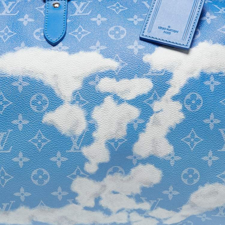 Pre Owned Louis Vuitton Blue Clouds Monogram Canvas Keepall Bandouliere 50 Bag