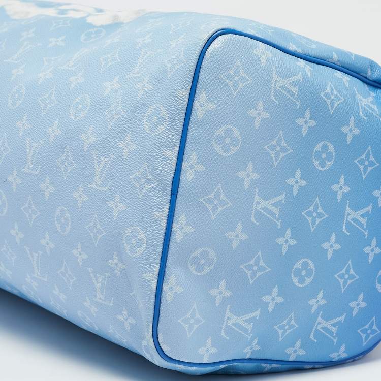 Pre Owned Louis Vuitton Blue Clouds Monogram Canvas Keepall Bandouliere 50 Bag
