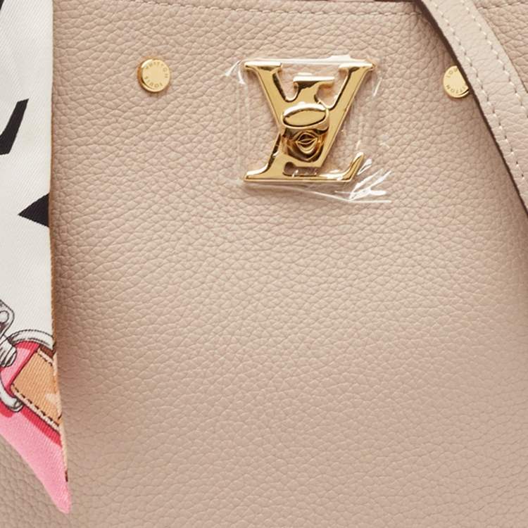 Pre Owned Louis Vuitton Greige Leather Nano Lockme Bucket Bag