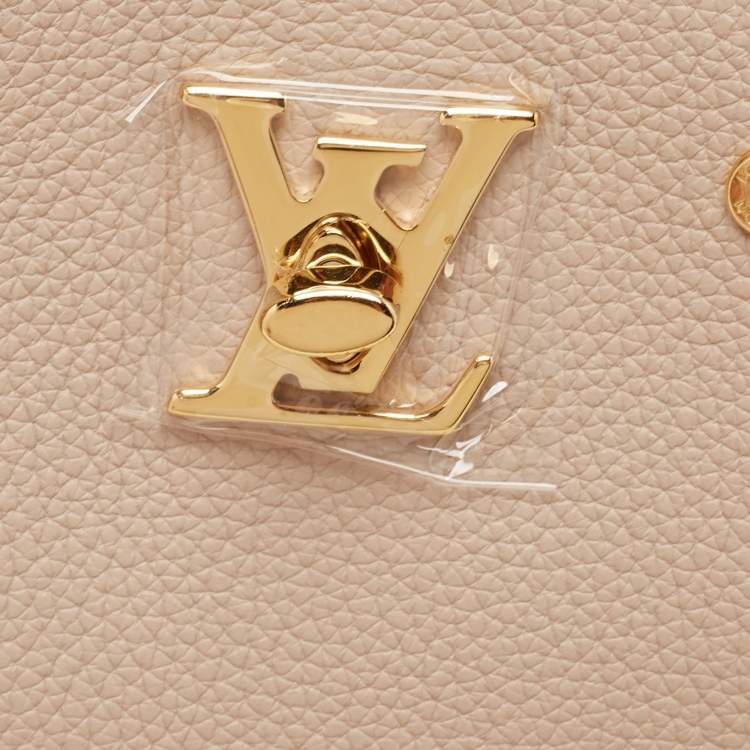 Pre Owned Louis Vuitton Greige Leather Nano Lockme Bucket Bag
