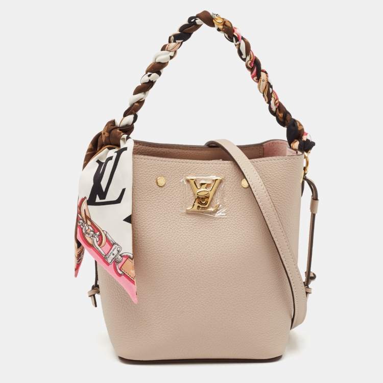 Pre Owned Louis Vuitton Greige Leather Nano Lockme Bucket Bag