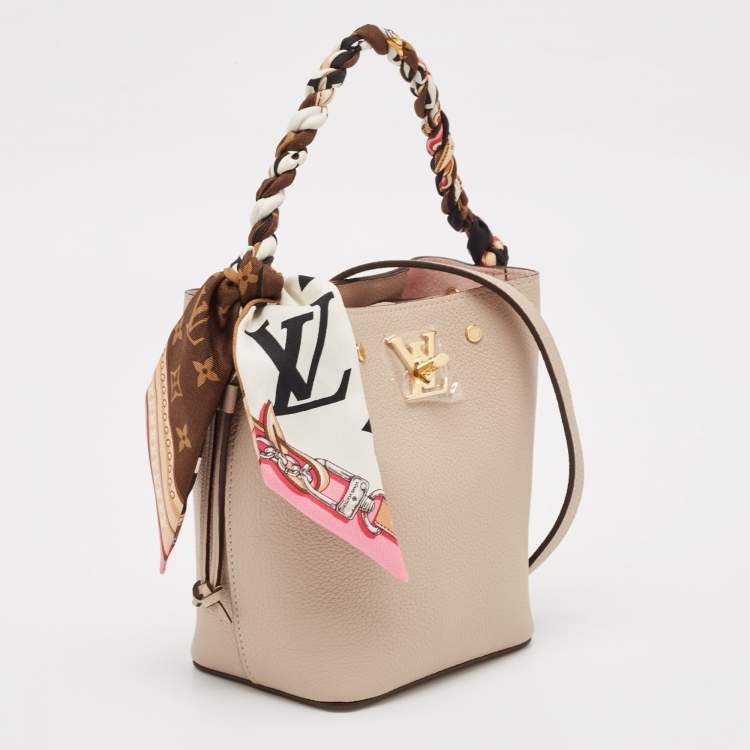 Pre Owned Louis Vuitton Greige Leather Nano Lockme Bucket Bag