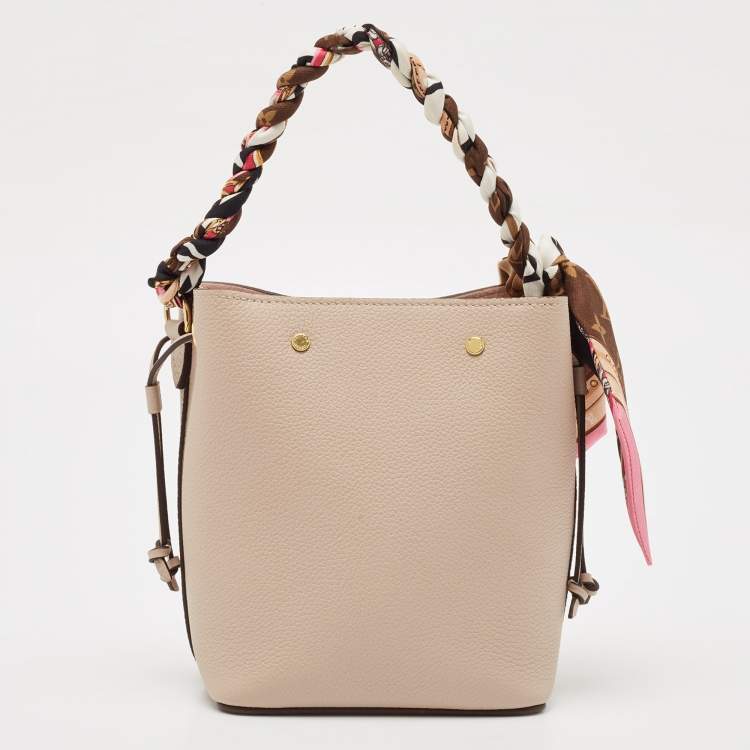 Pre Owned Louis Vuitton Greige Leather Nano Lockme Bucket Bag