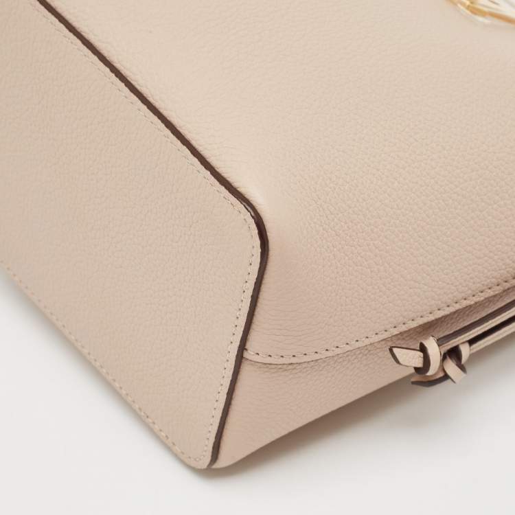 Pre Owned Louis Vuitton Greige Leather Nano Lockme Bucket Bag