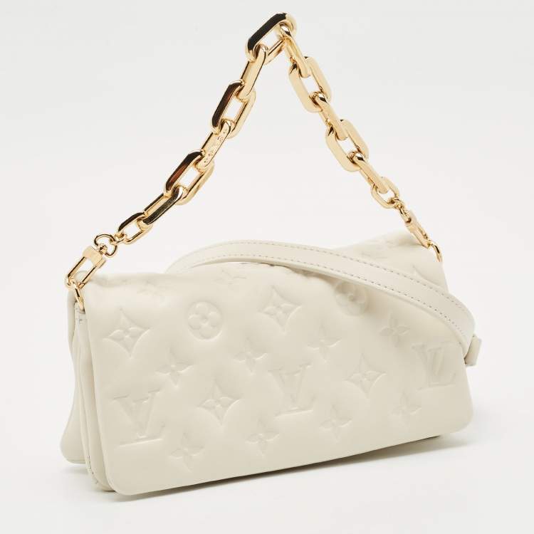 Pre Owned Louis Vuitton White Monogram Embossed Leather Pochette Coussin Bag