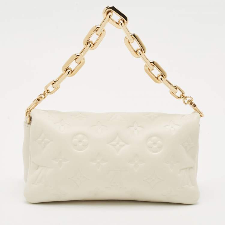 Pre Owned Louis Vuitton White Monogram Embossed Leather Pochette Coussin Bag