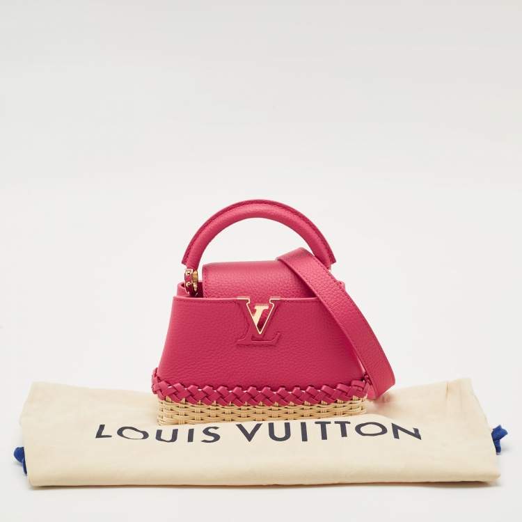 Pre Owned Louis Vuitton Magenta/Beige Taurillon Leather and Rattan Capucines Mini Bag